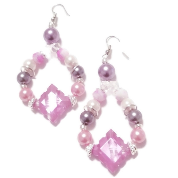 Lavender Pink Teardrop Earrings glam festival - Picture 5 of 5